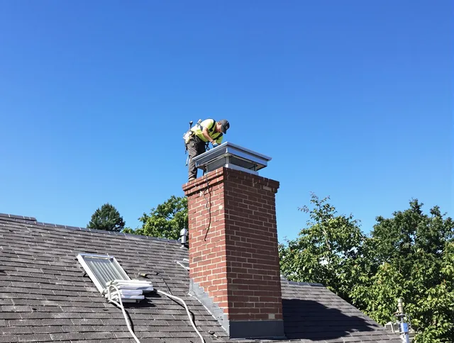 Bell Chimney Sweep technician measuring a chimney cap in Bell, CA