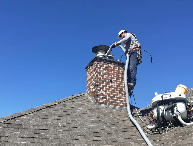 Dedicated Bell Chimney Sweep team member cleaning a chimney in Bell, CA