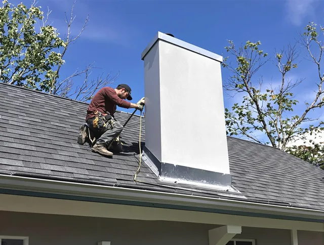Bell Chimney Sweep team member finishing chimney construction in Bell, CA