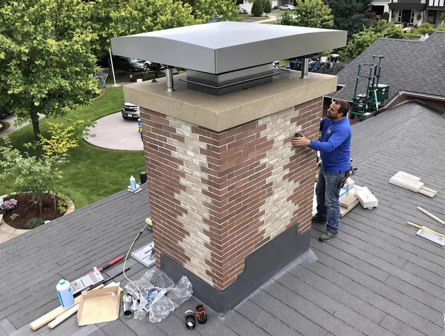 Bell Chimney Sweep team working on a custom chimney remodel in Bell, CA