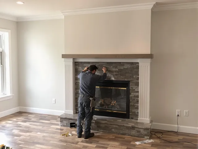 Bell Chimney Sweep finishing a custom fireplace install in Bell, CA